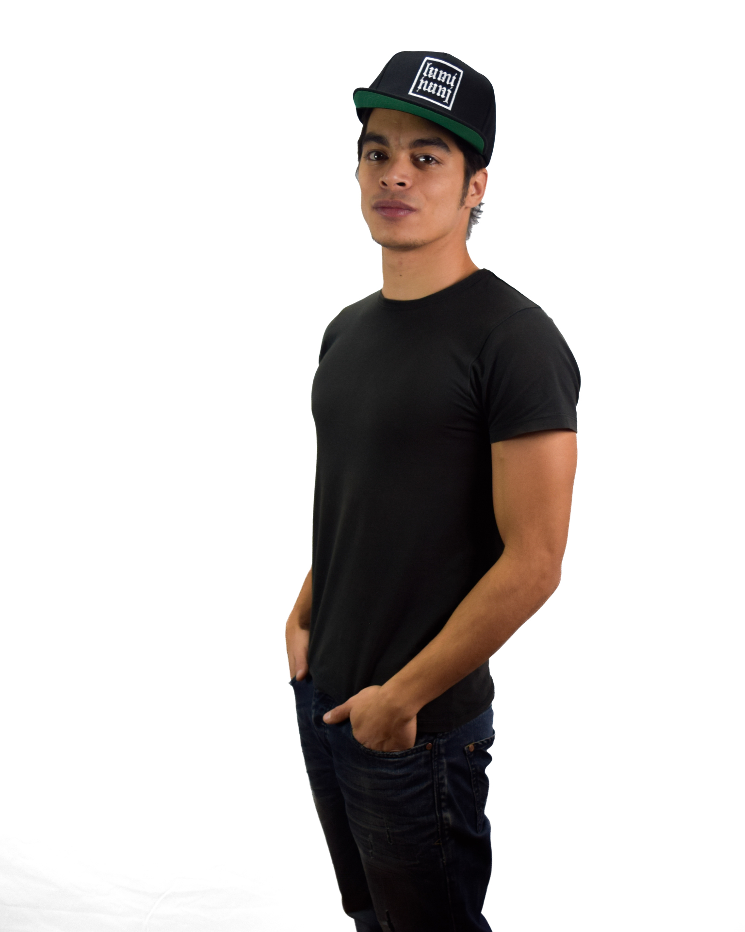 Model wears the original black Luminari snapback from 2016