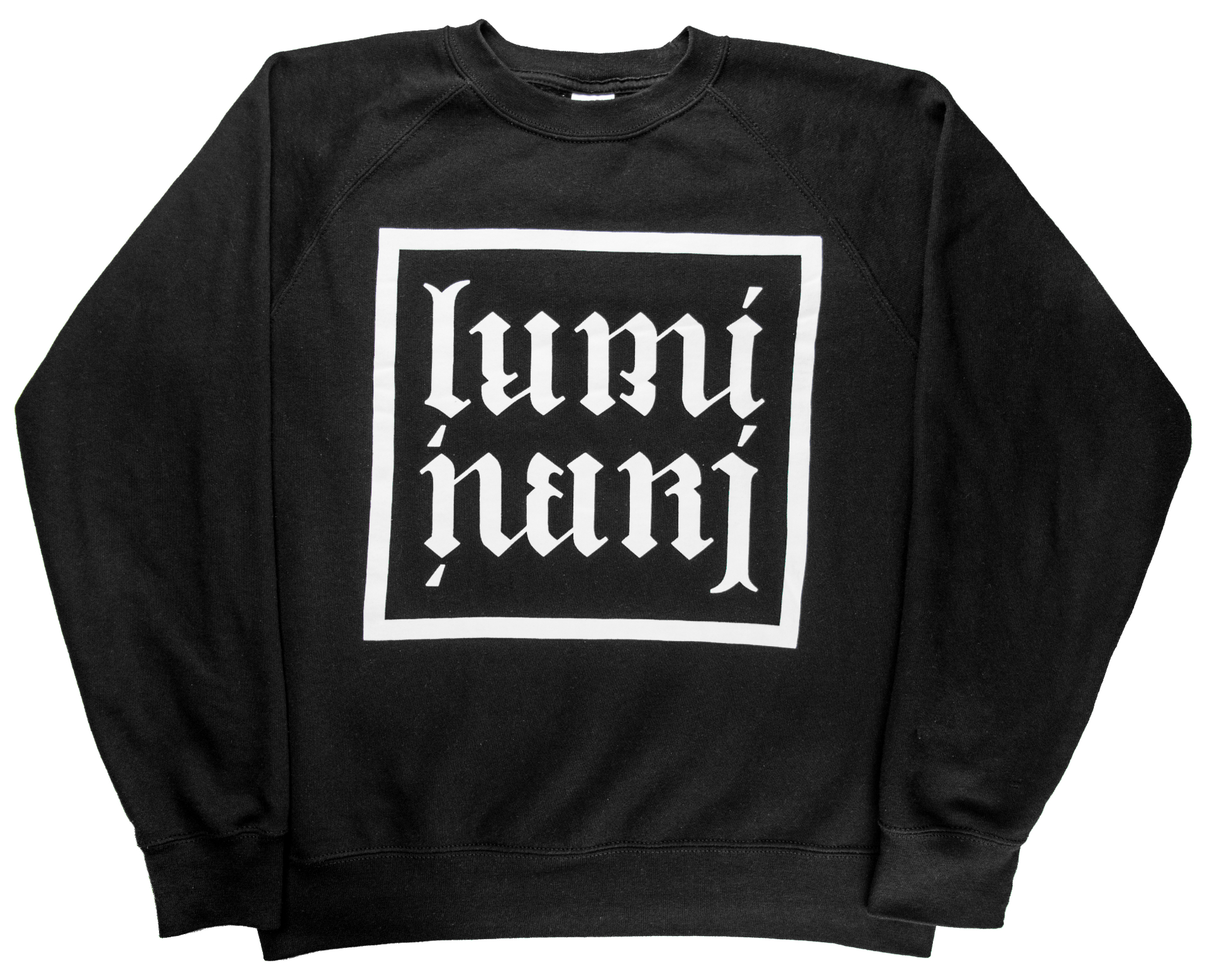 Black Retro Luminari crewneck with white graphic logo
