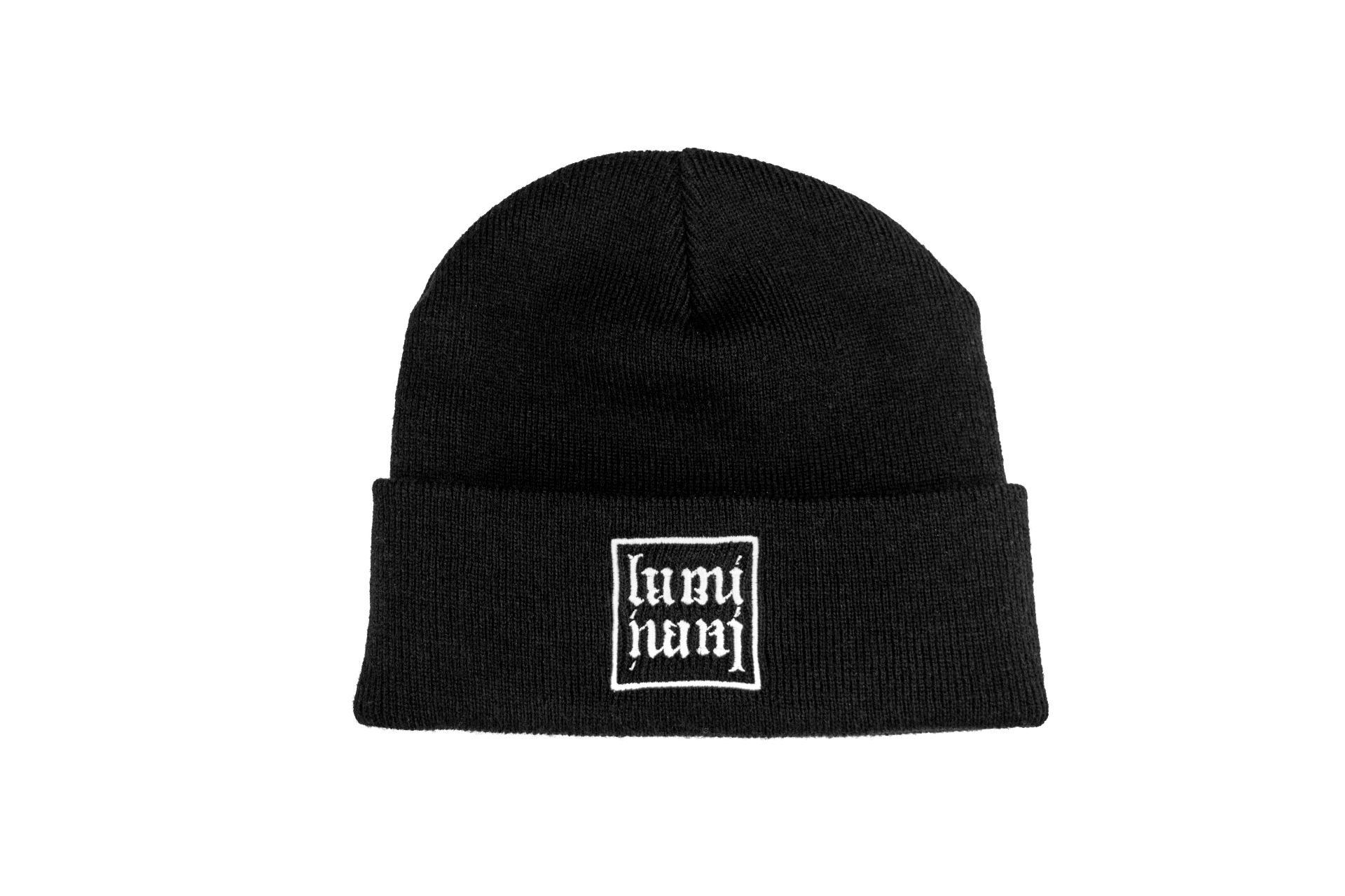 Black Retro Luminari beanie with embroidered white logo